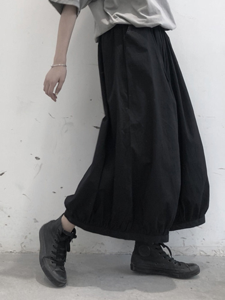 Classic Comfort Black Wide Leg Elastic Waist Pants