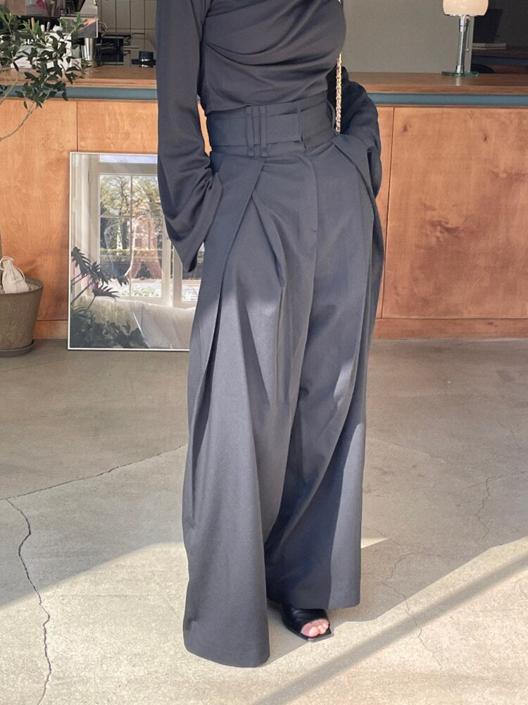 Daily Elegant Pleats Women's High Waist Wide Leg Trousers