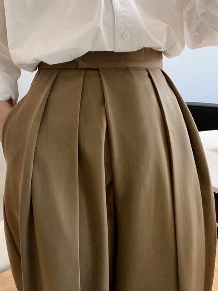 Elegant High End Pleated Wide Leg Trousers