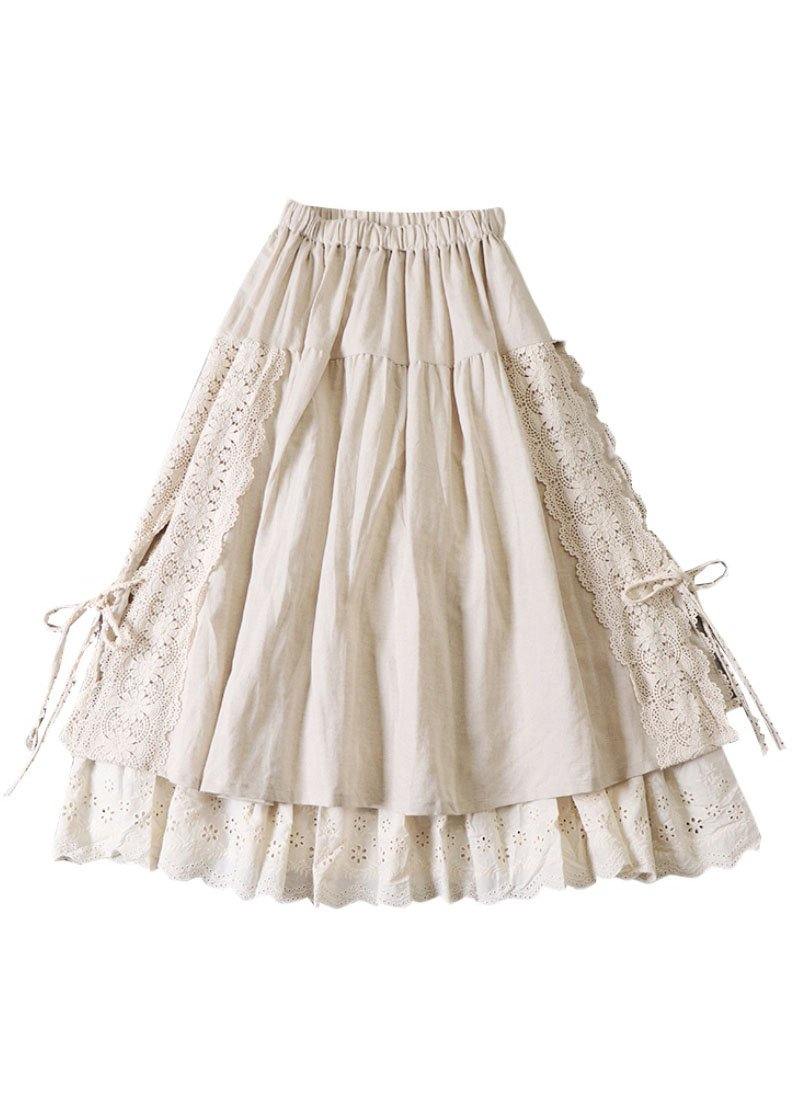 Fitted Beige Hollow Out Wrinkled Fall Patchwork Skirts