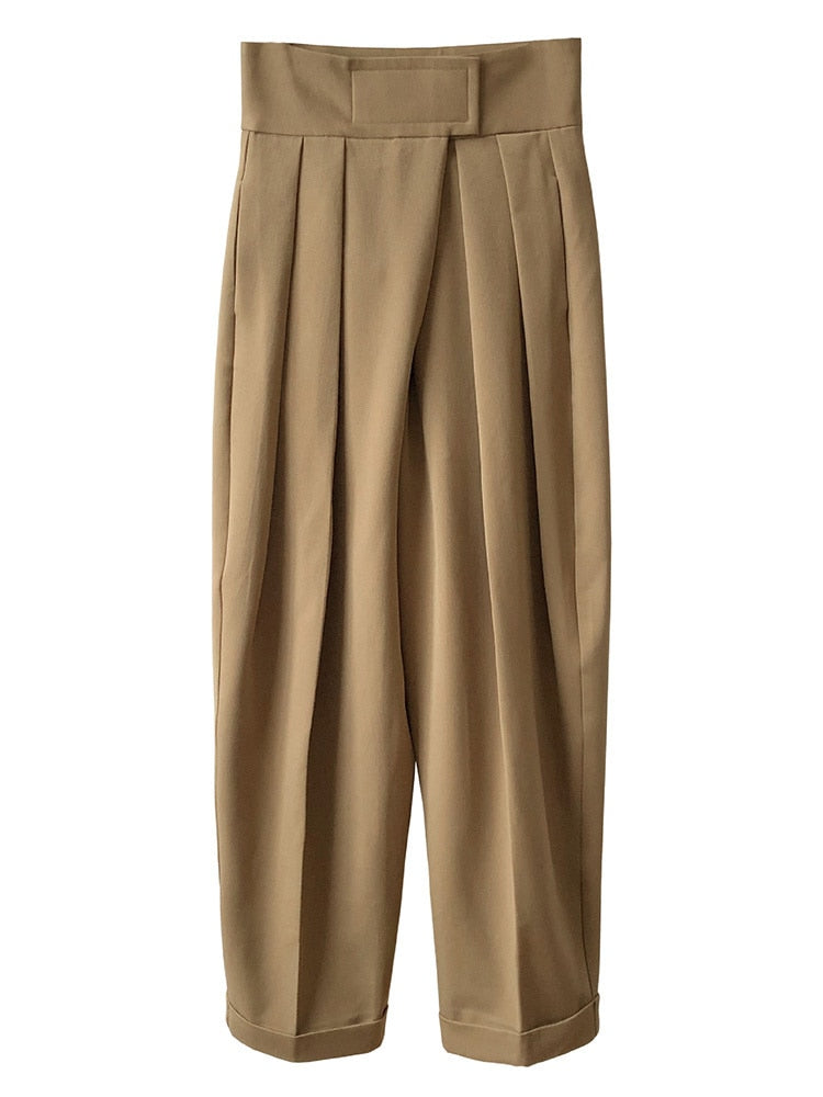 Elegant High End Pleated Wide Leg Trousers