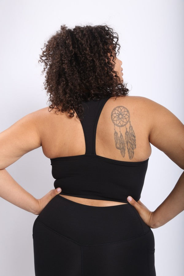 T Cross Back Round Neck Sports Bra