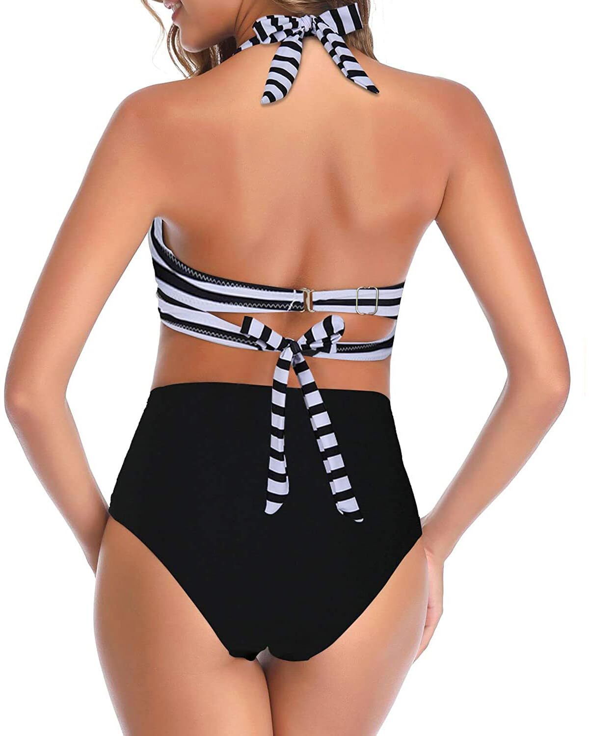 TYPE-03 Women Two Piece Vintage Swimsuit Retro Halter Ruched High Waist Bikini with Bottom