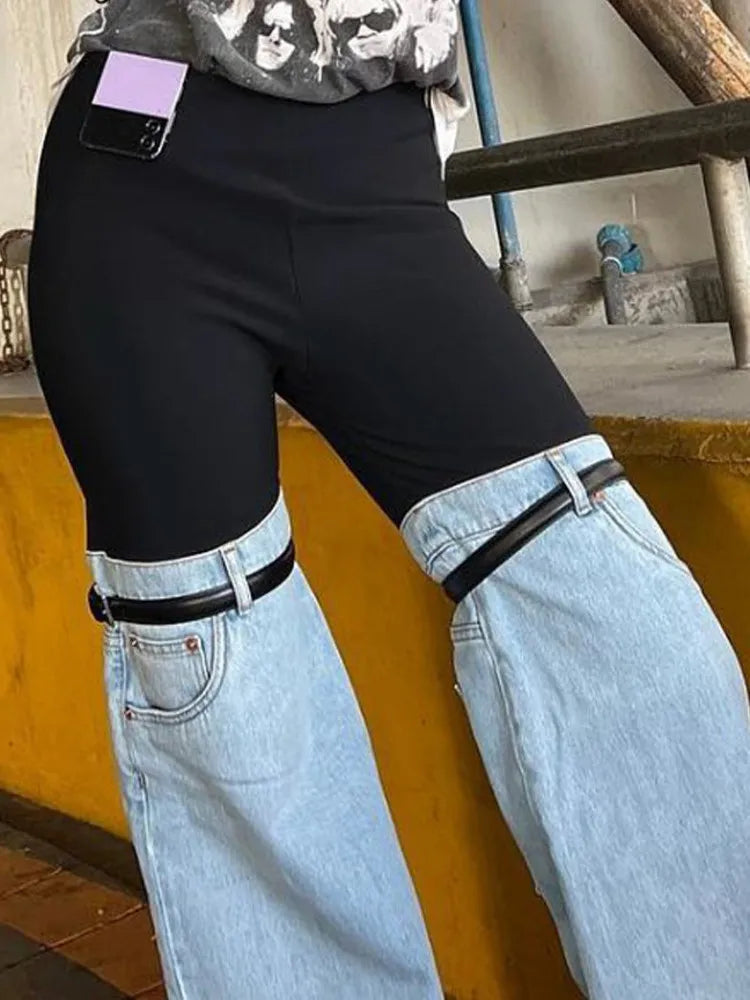 Luxury Haute Couture Thigh Jeans with Elastic Waist