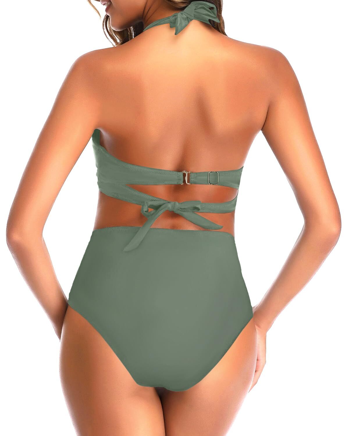 TYPE-01 Women Two Piece Vintage Swimsuit Retro Halter Ruched High Waist Bikini with Bottom