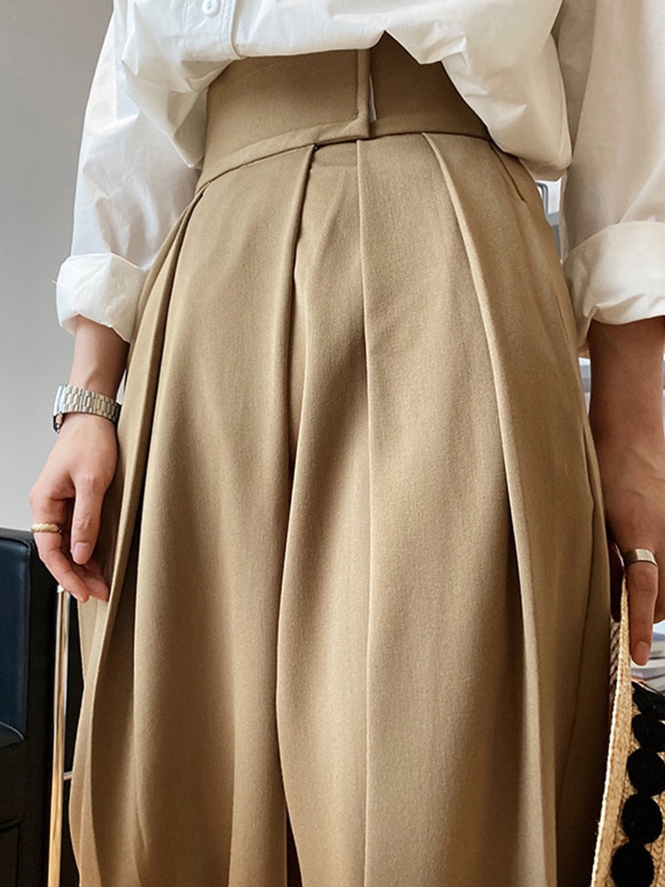 Elegant High End Pleated Wide Leg Trousers