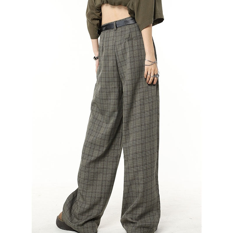 Fashionable Casual Retro Plaid Wide Leg Pants