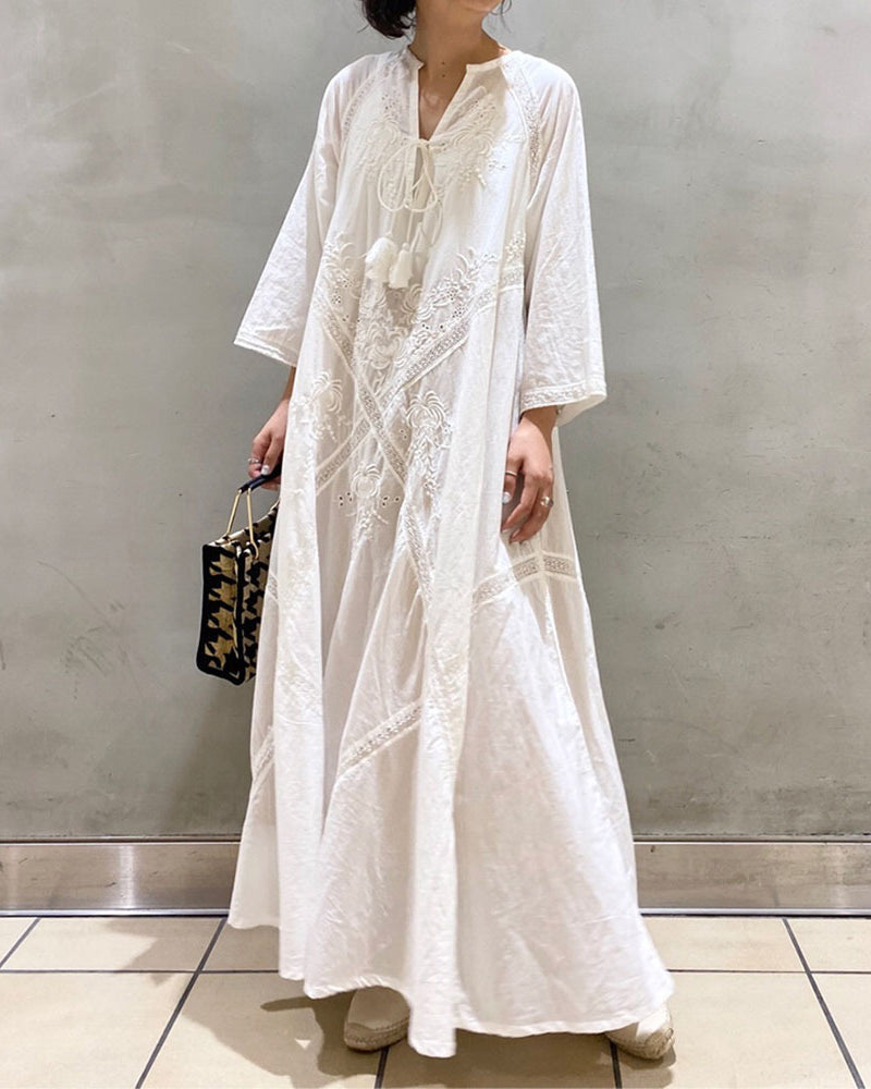 Lace-up V-Neck Long Beach Dress Boho Women Maxi Dress