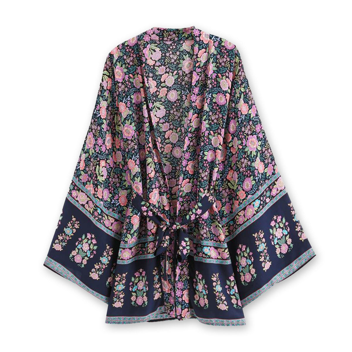 Pink Lavender Floral Print Short Boho Robe