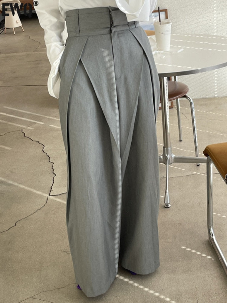 Daily Elegant Pleats Women's High Waist Wide Leg Trousers