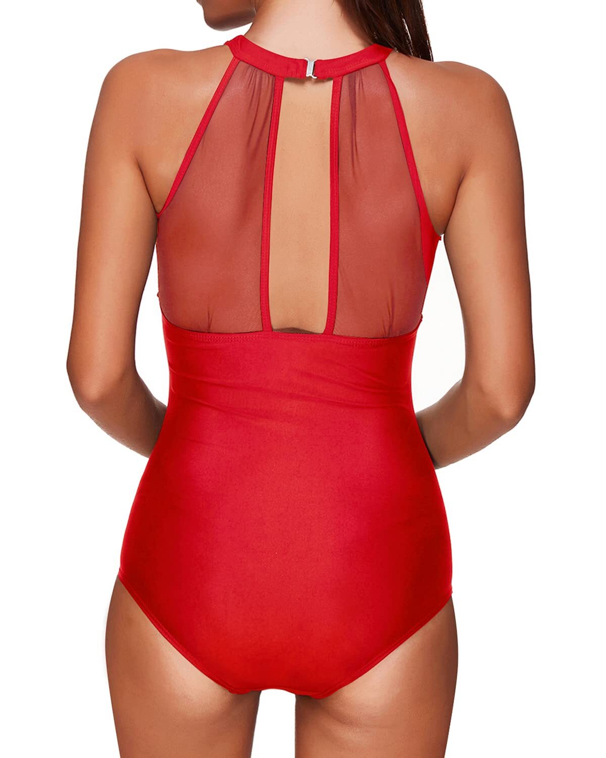 TYPE-03 Women One Piece Swimsuit High Neck Plunge Mesh Ruched Monokini Swimwear