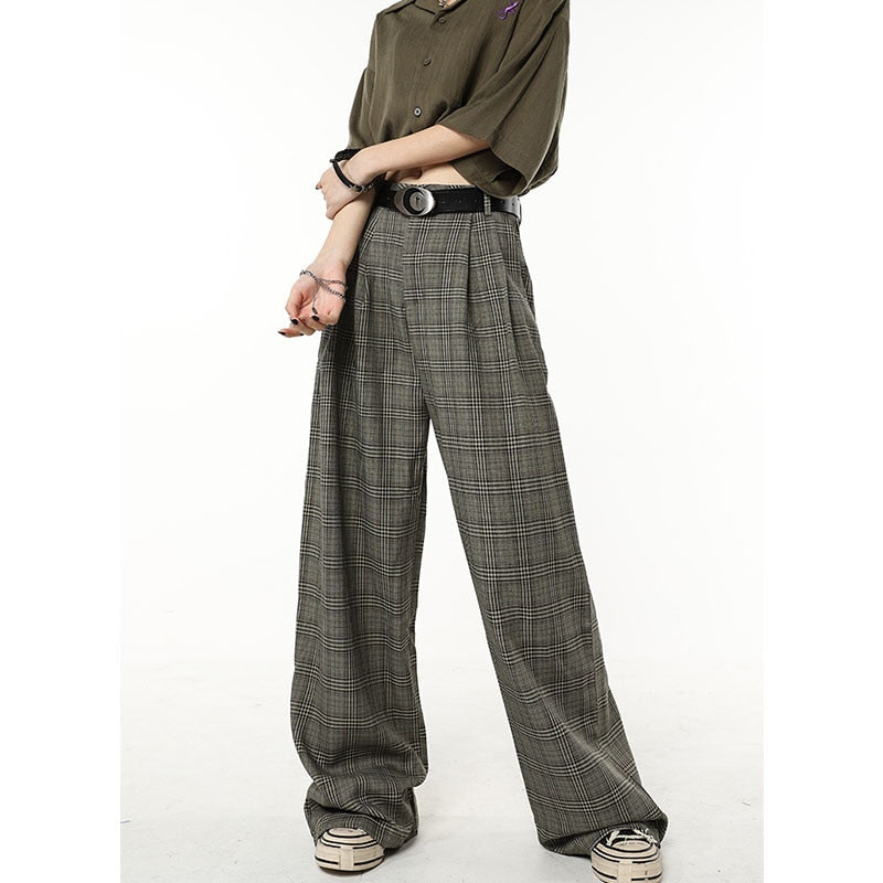 Fashionable Casual Retro Plaid Wide Leg Pants