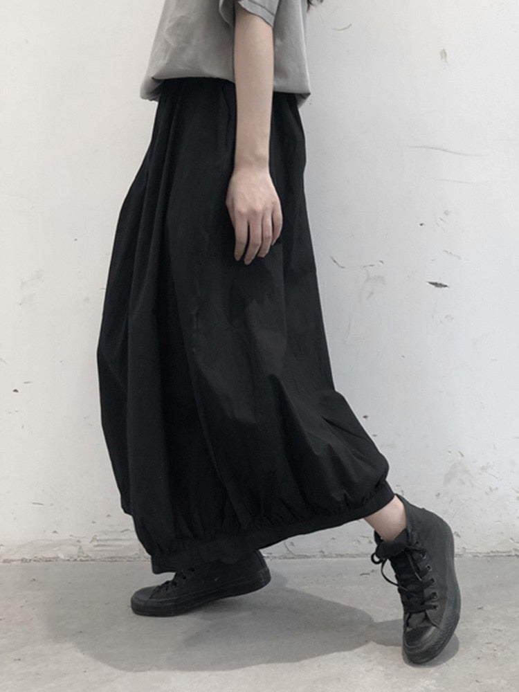 Classic Comfort Black Wide Leg Elastic Waist Pants