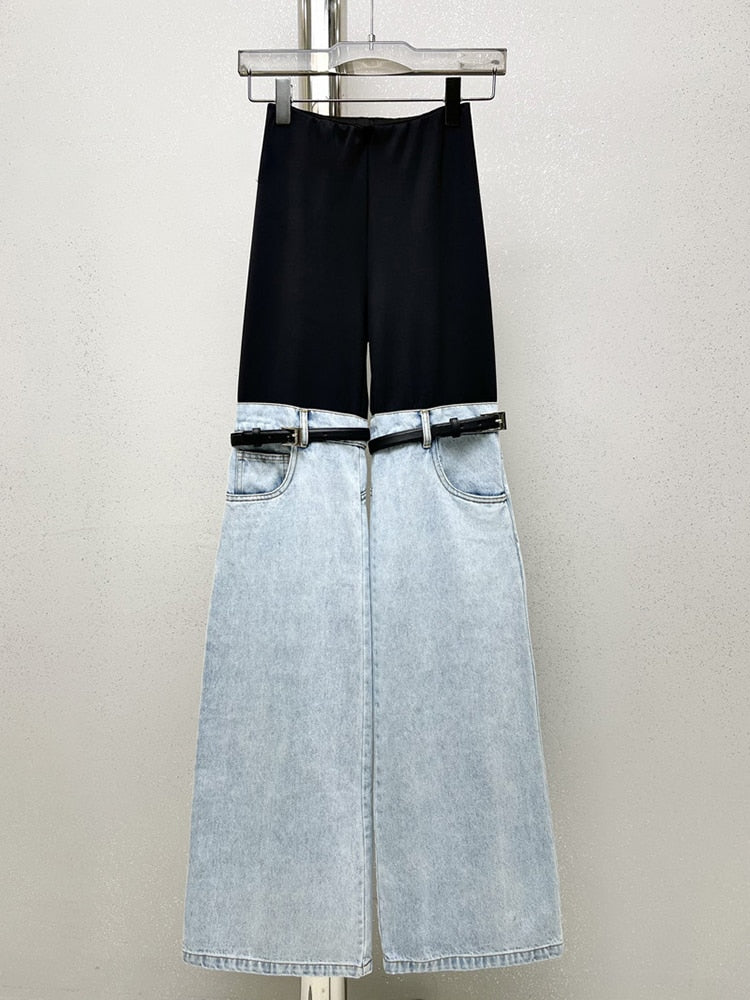 Luxury Haute Couture Thigh Jeans with Elastic Waist