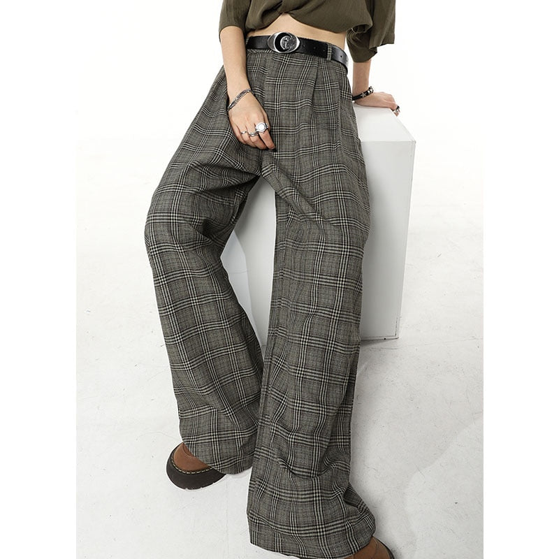 Fashionable Casual Retro Plaid Wide Leg Pants