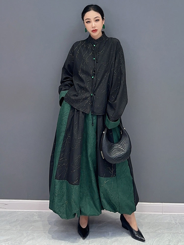 Versatile Casual 2-Piece Set - Long Sleeve Top & Oversized Skirt